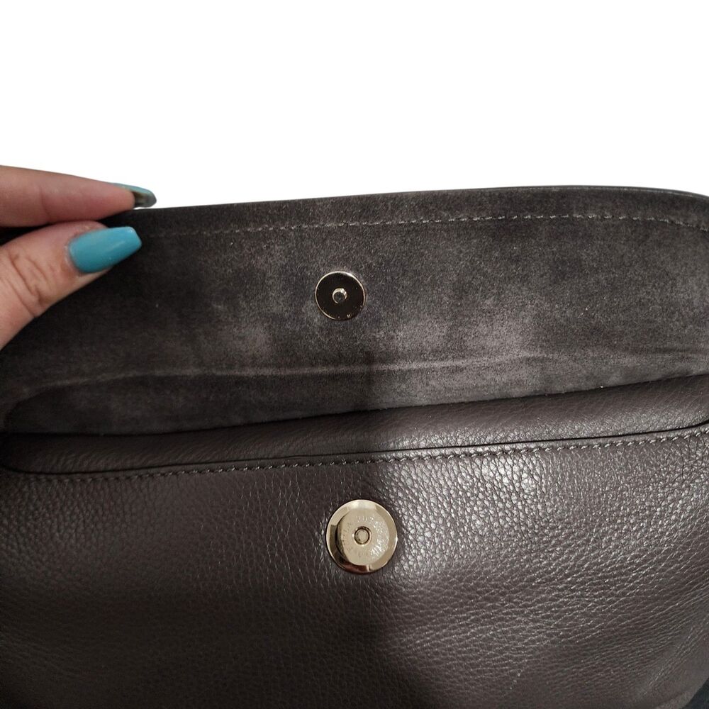 Furla Pebbled Leather Shoulder Bag Gray Gold Hardware Zip Top Hobo Purse - Picture 4 of 8